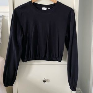 Wilfred Peasant Cropped Long-sleeve Black Shirt